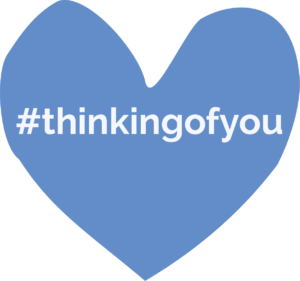 A blue heart with the hashtag #thinkingofyou on it it