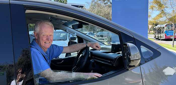 Volunteer Fabbie Cabbie about to taxi a family to their medical appointments
