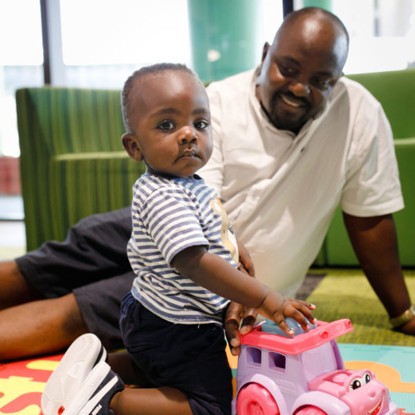 Photo of father and son at the Ronald McDonald Family Room at Perth Children's Hospital