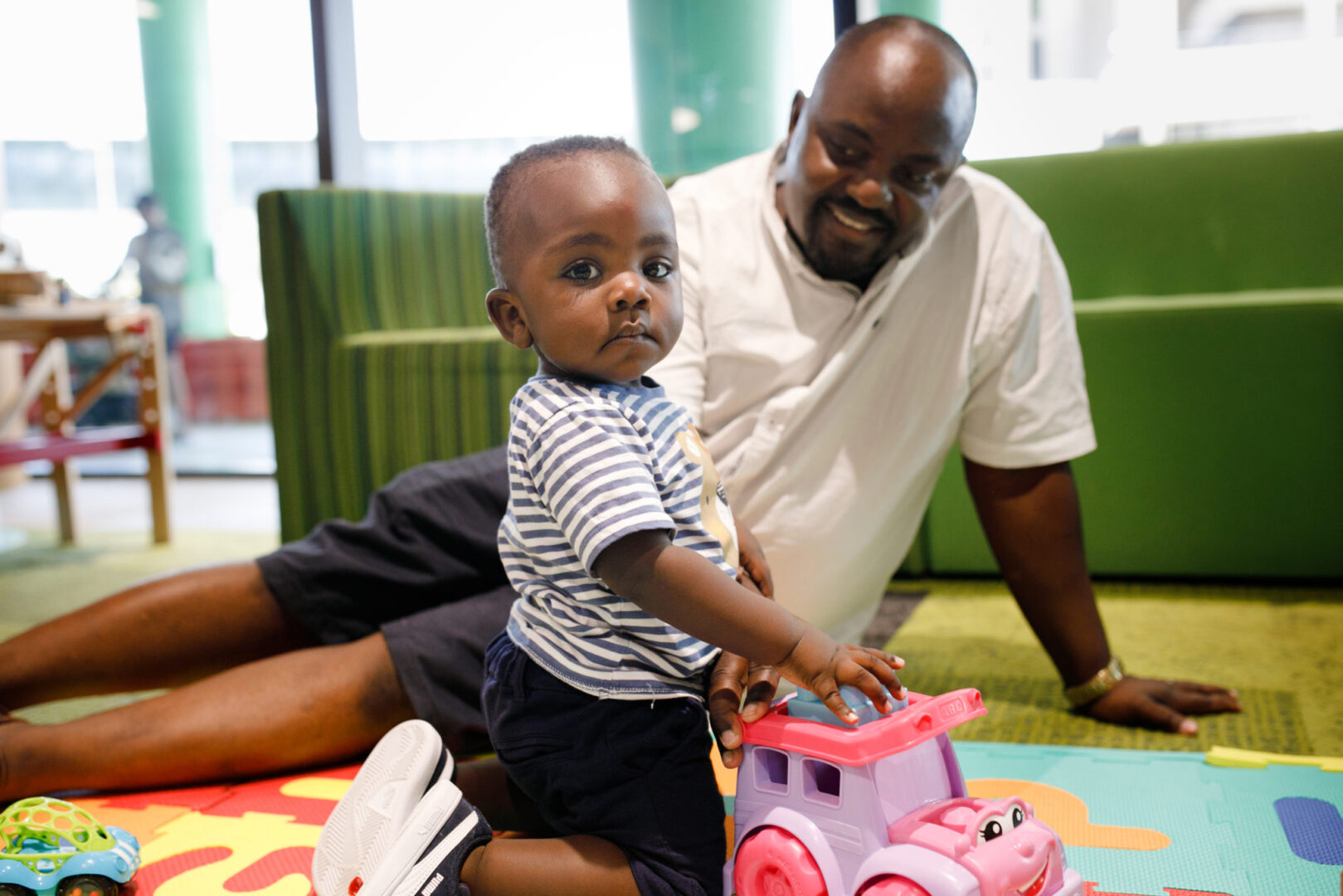 Family Room_Ground Floor_01 Photo of father and son at the Ronald McDonald Family Room at Perth Children's Hospital