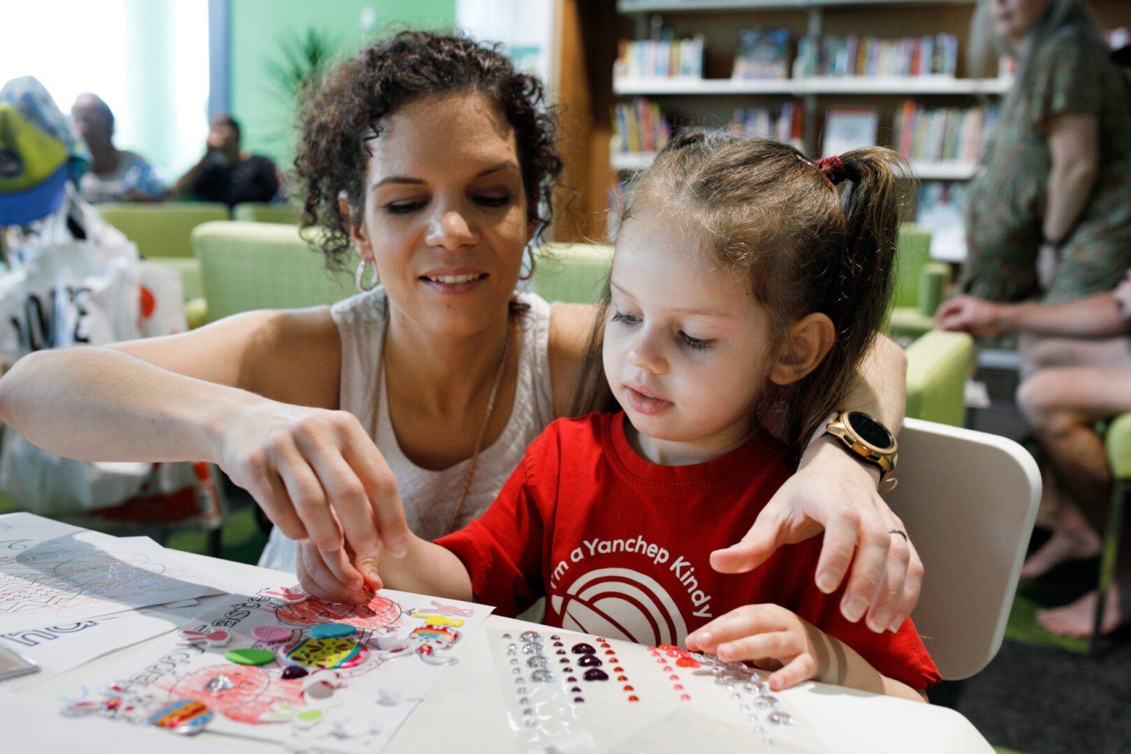 Photo of mother and daughter creating artwork in the Ronald McDonald Family Room at Perth Children's Hospital